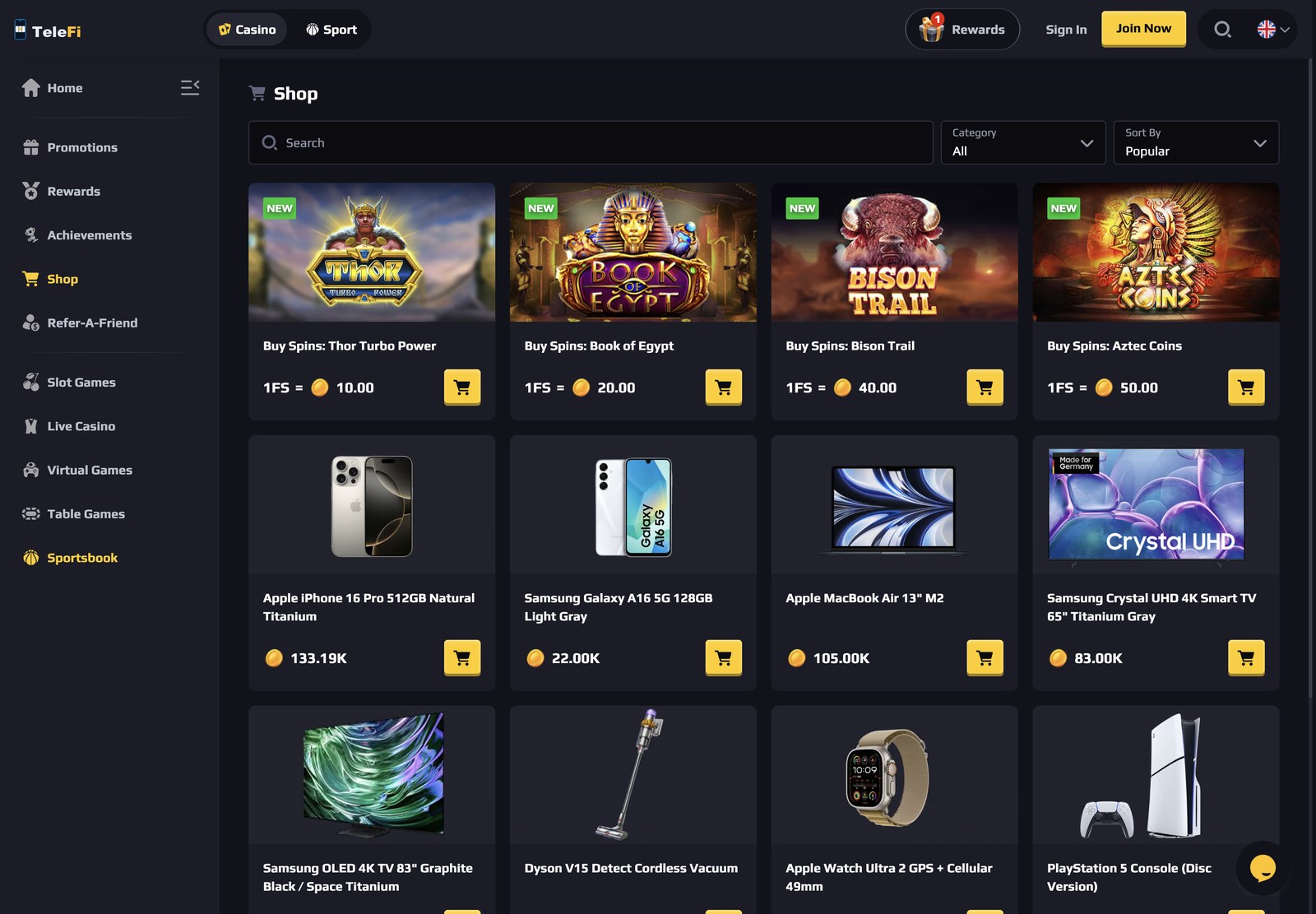 TeleFi rewards shop