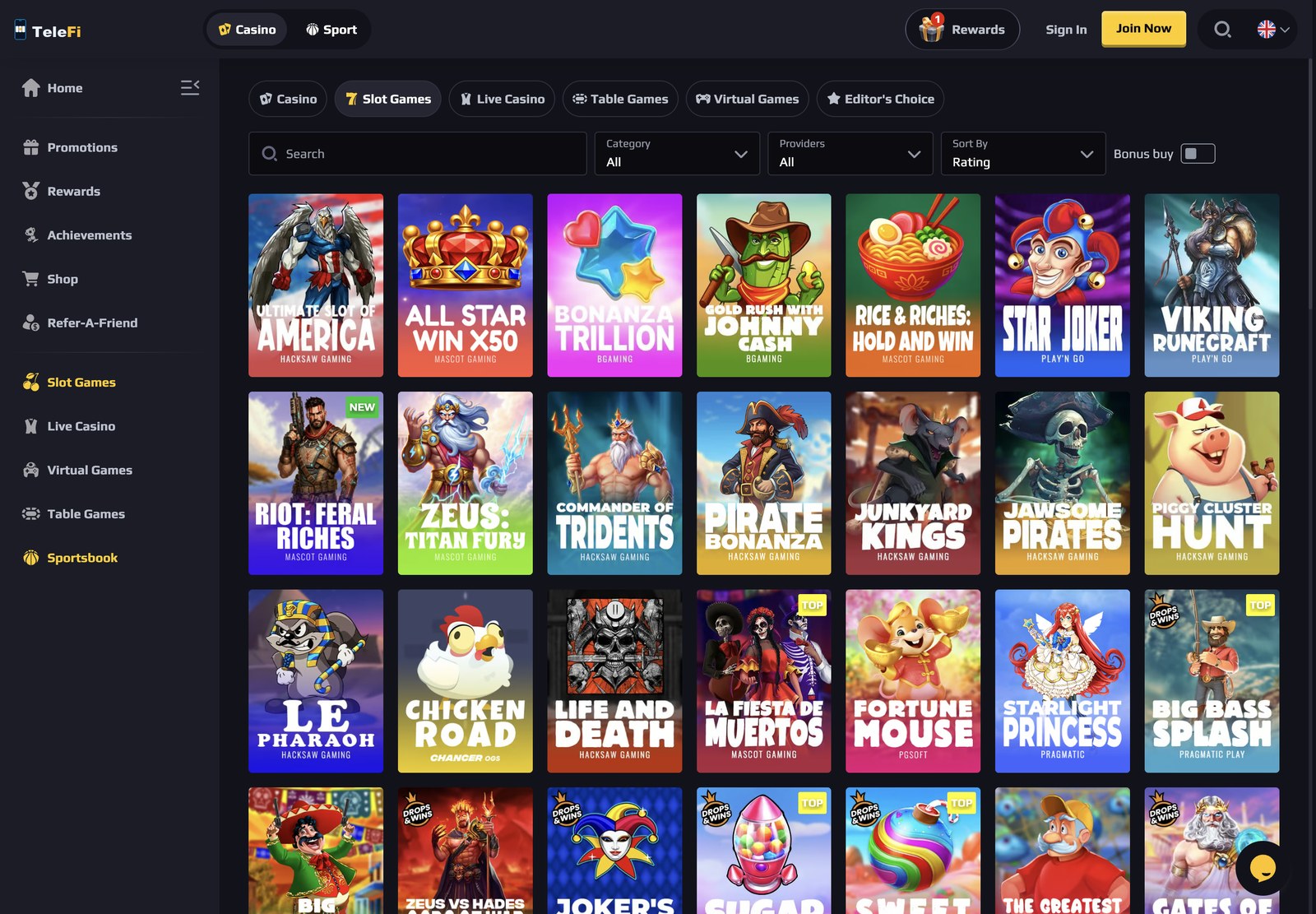TeleFi slot library