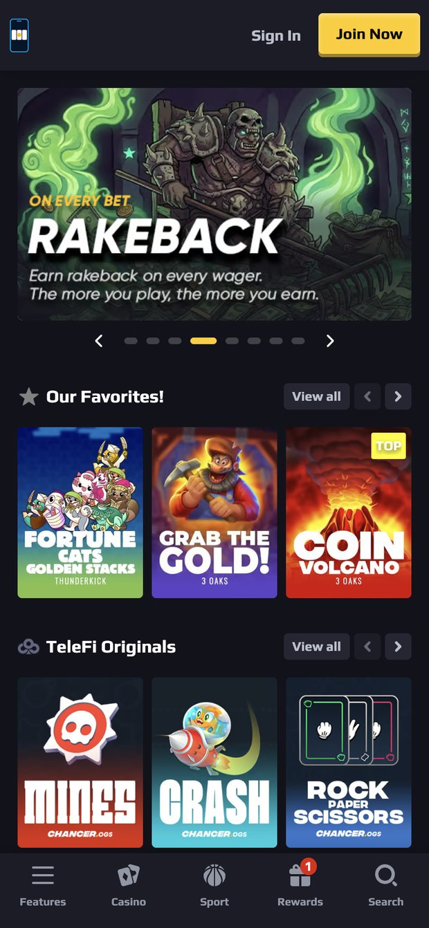 TeleFi mobile lobby